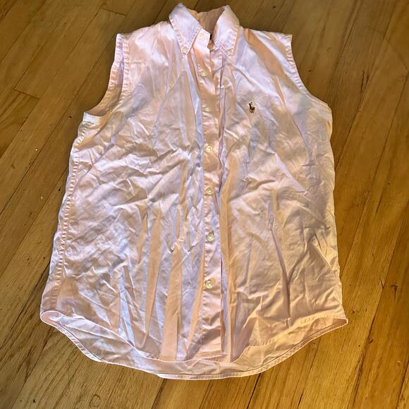 Ralph Lauren Sport XS Pink Sleeveless Button Down Collared Blouse Top Preppy - Picture 2 of 12